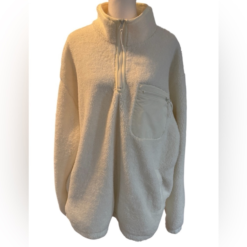 Men’s Forever 21 ivory  Fleece Half-Zip pullover jacket Size XL